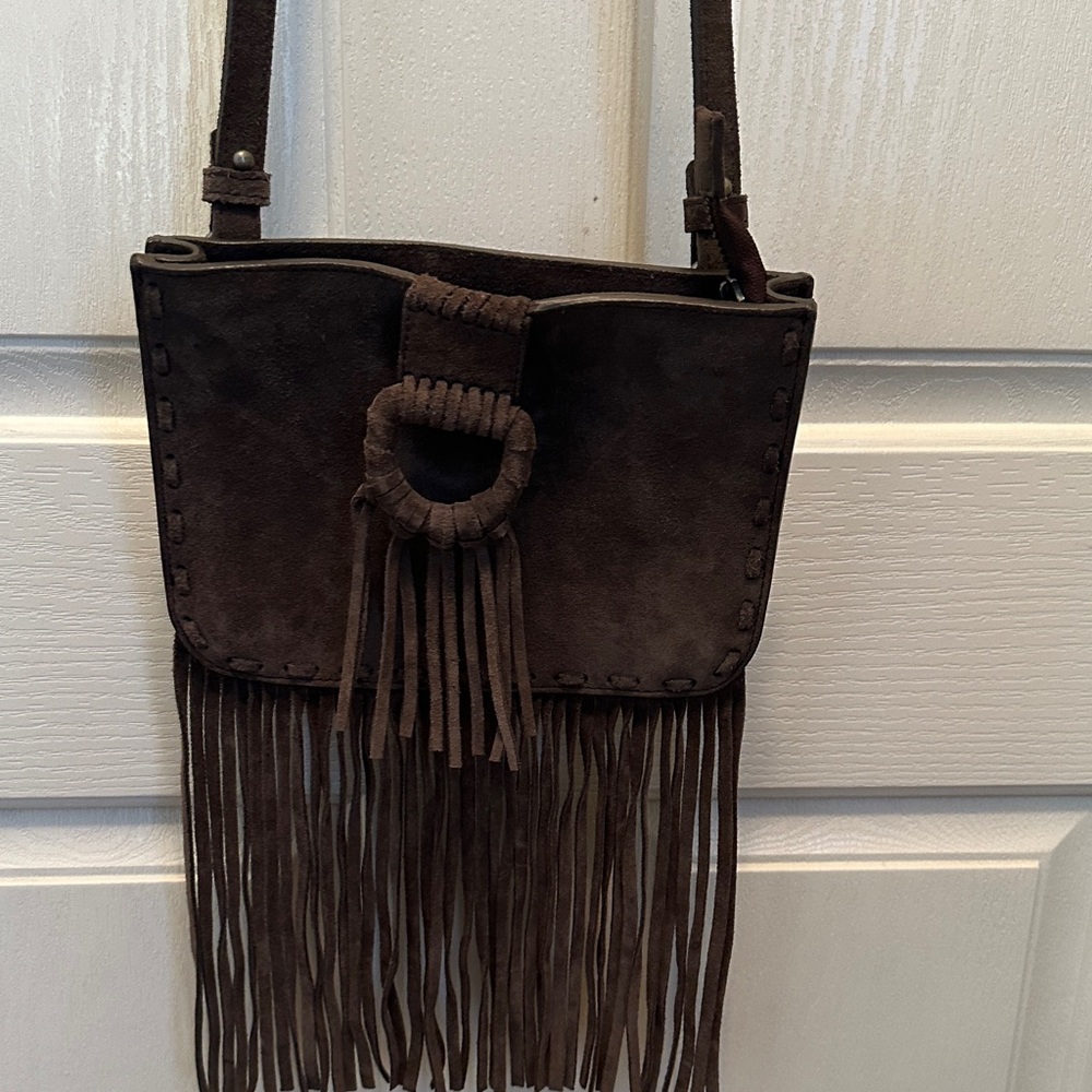 Mossimo Dutti Made in Spain Dark Brown Suede Crossbody Bag Boho Festival Cowgirl